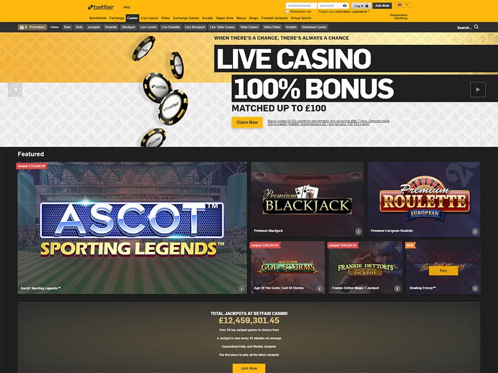 Betfair Casino Home Page