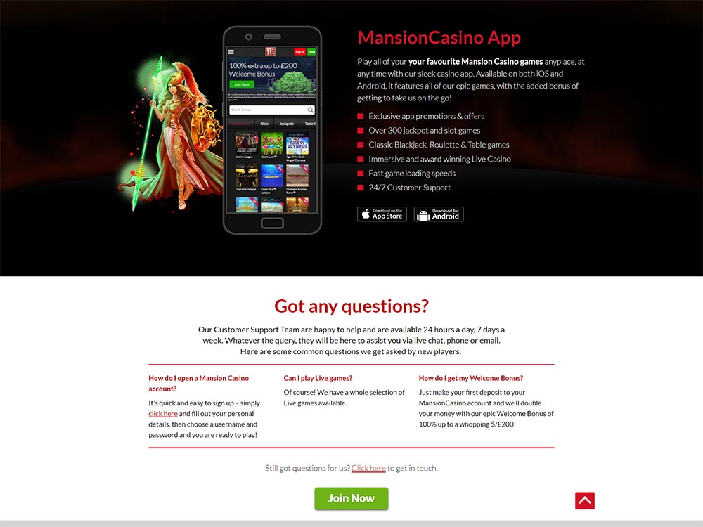Mansion Casino Home Page