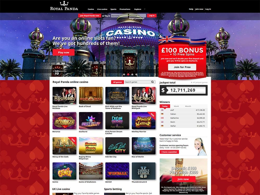 Royal Panda Casino Home Page