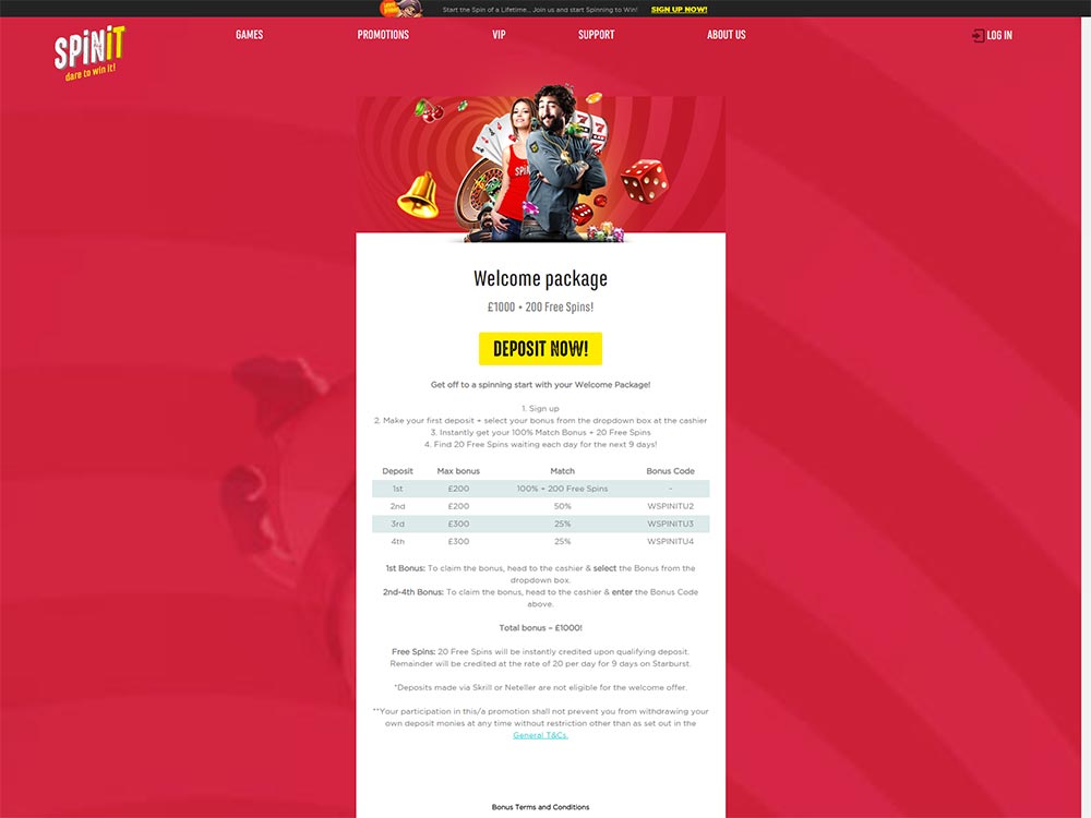 Spinit Casino Welcome Package