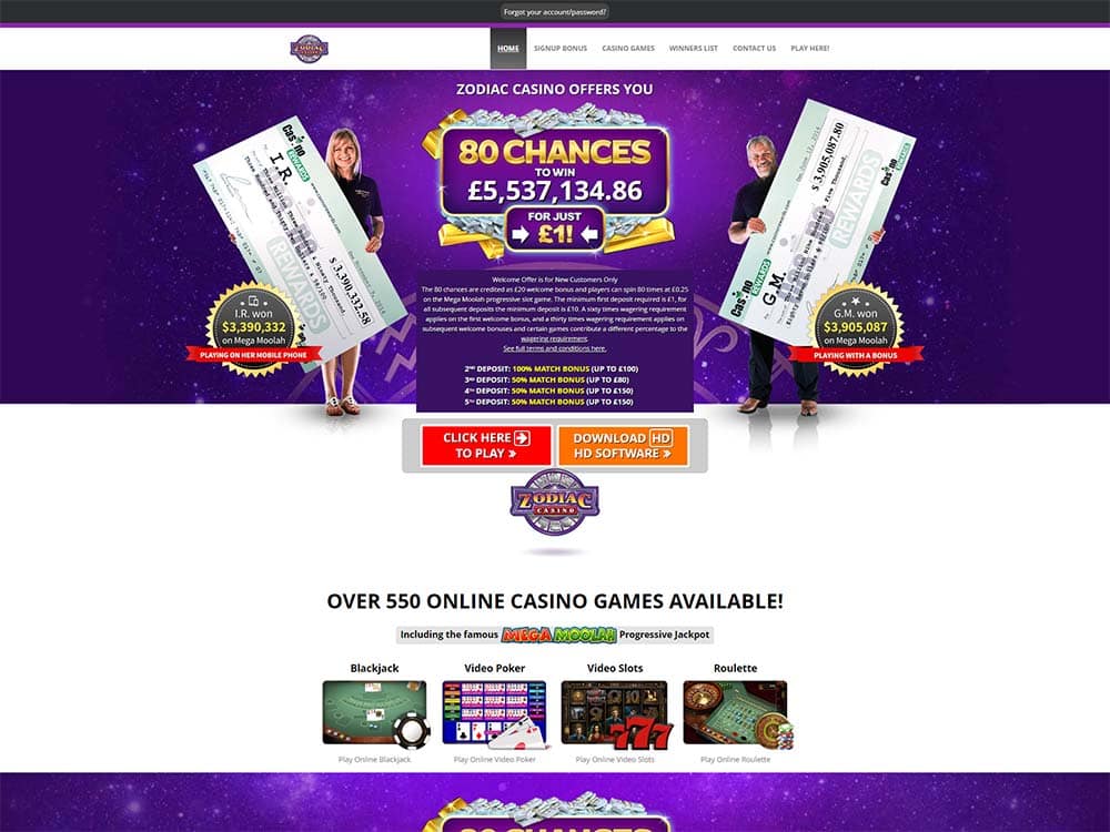 Zodiac Casino Home Page