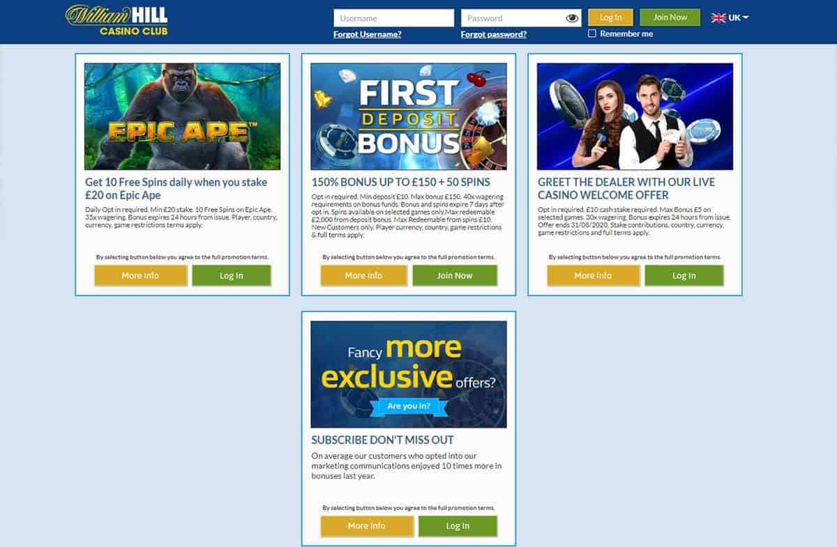 William hill casino club bonus