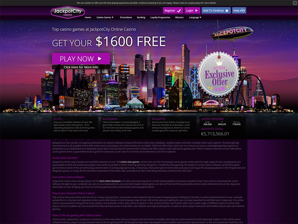Jackpot City Casino Home Page