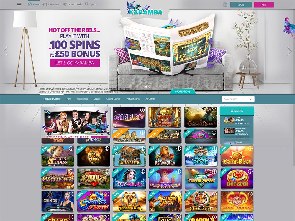 Karamba Casino Home Page