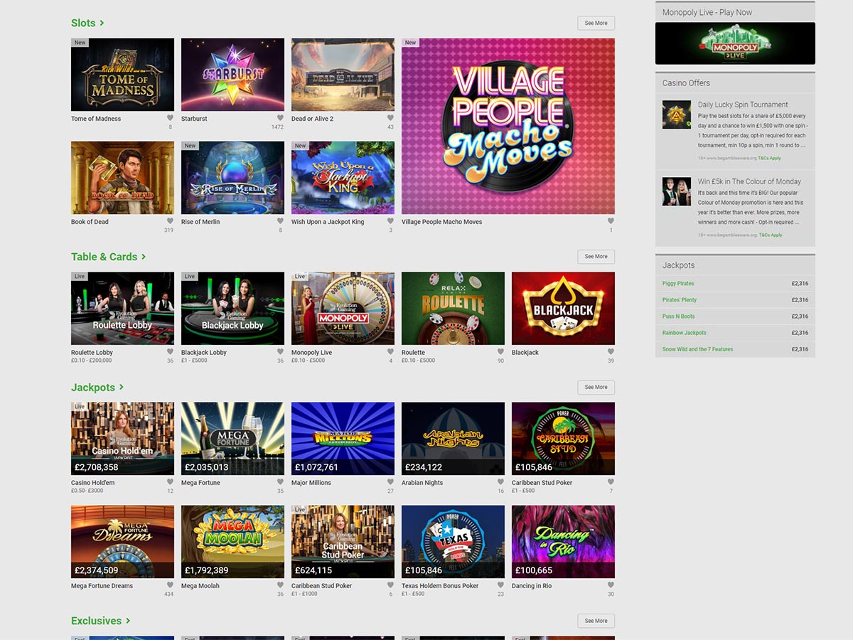 Unibet Casino Home Page