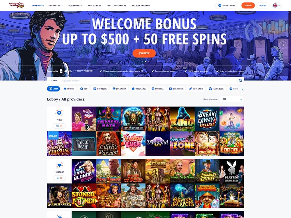 Vulkan Vegas Casino Home Page